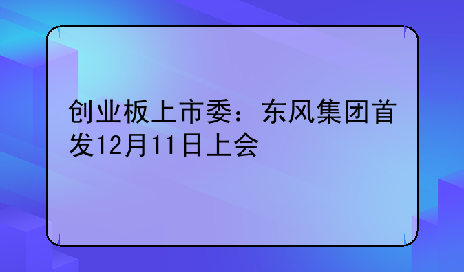 创业板上市委：东风集团首发12月11日上会
