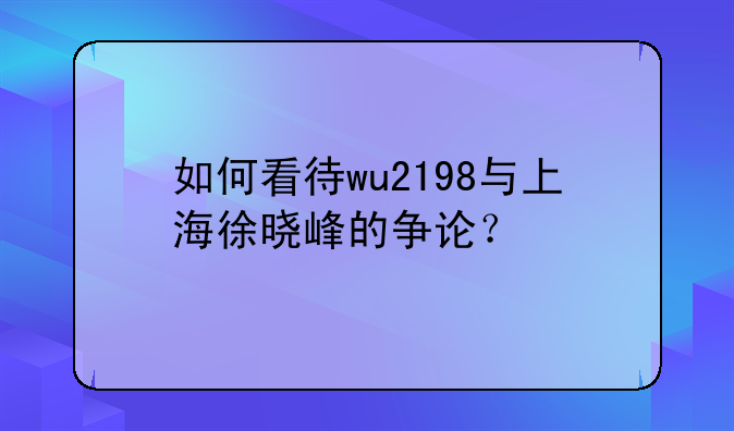 如何看待wu2198与上海徐晓峰的争论？
