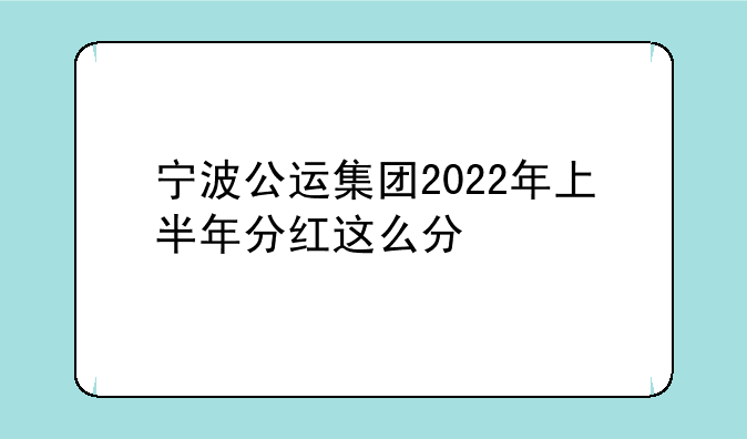 宁波公运集团2022年上半年分红这么分